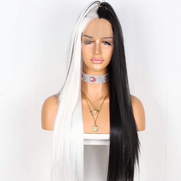 22” BLACK & WHITE SPLIT DYE STRAIGHT LACE FRONT WIG